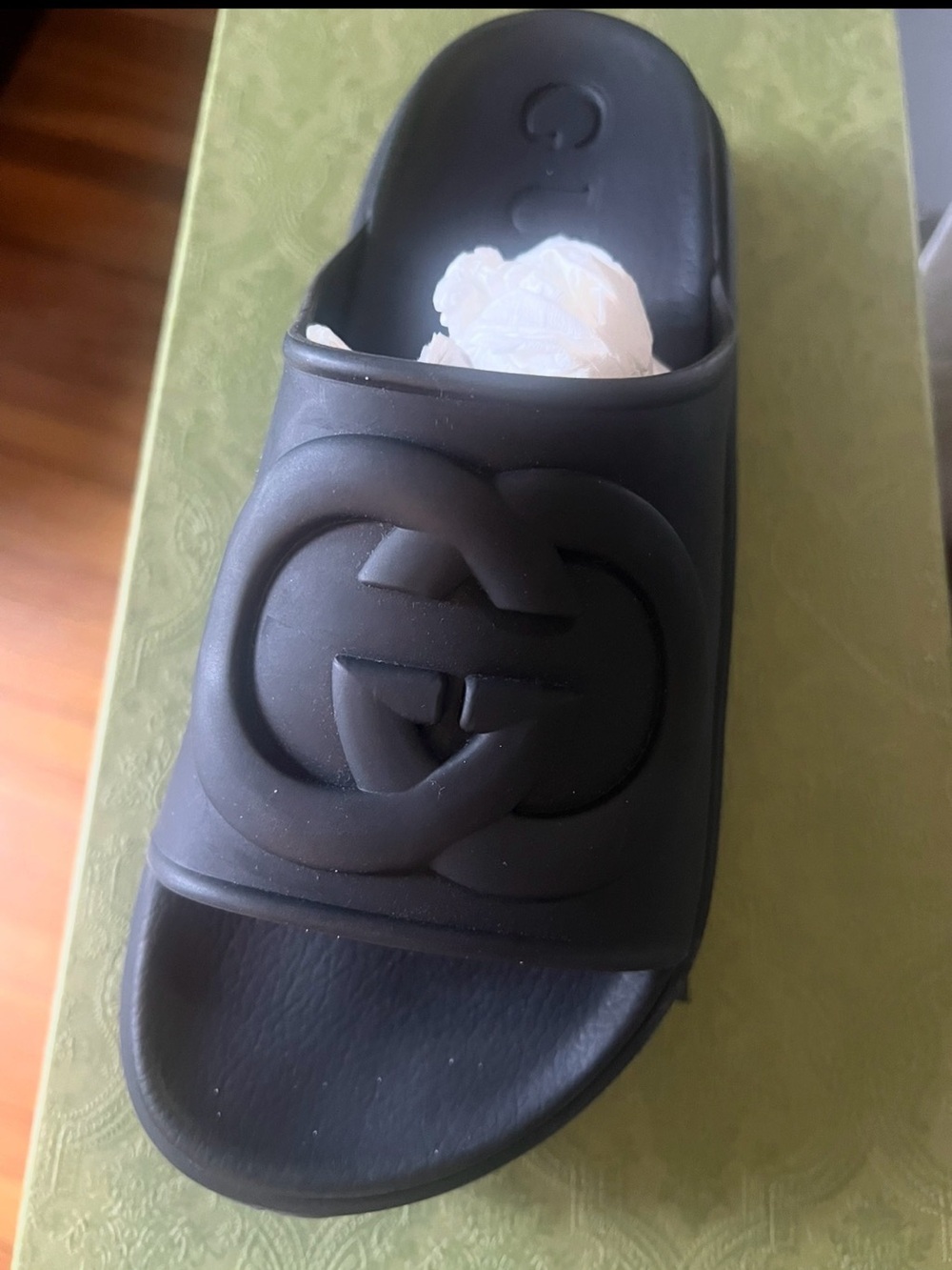 Gucci Black Rubber Slide with Raised GG Tread